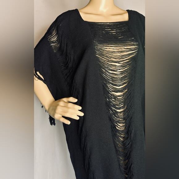 Boutique: New Bohemian Black Mexican Shirt – Unisex Shredded Back Festival Top - Picture 2 of 5